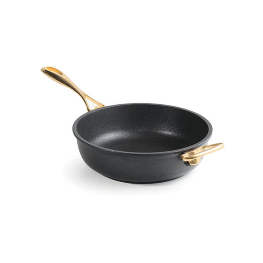 Anna Cavalli - Black Deep Pan with 2 Gold Handles - 24cm - Die Cast Aluminum