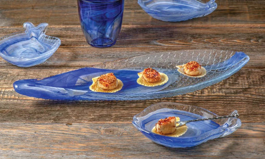 ArdaCam - Longbeach Fish Plate - Blue & White - 38.5x19cm - Glass