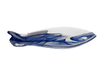 Ardacam  - Aquarium Fish Large Glass Serving Plate - Blue & White- 43.5x20.5cm