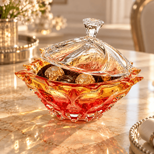 Bohemia Crystal - Modern Box with Cover - 18x15 cm - Yellow & Orange