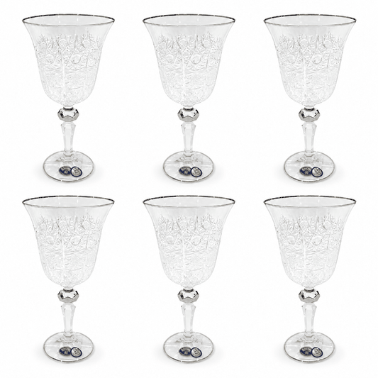 Bohemia Crystal - Goblet Glass Set 6 Pcs - 170 ml - Silver