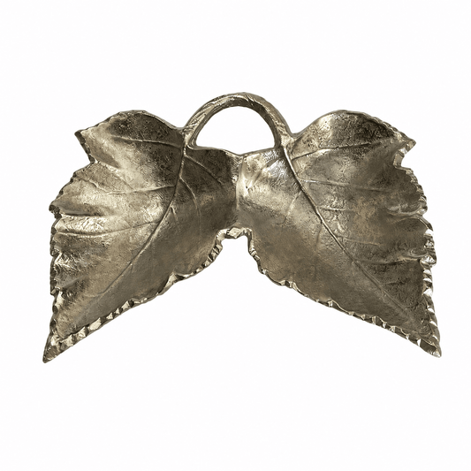 Leaf Shaped Hors D'oeuvre for Snacks & Nuts 2 Parts - Silver - Silver Plated Metal