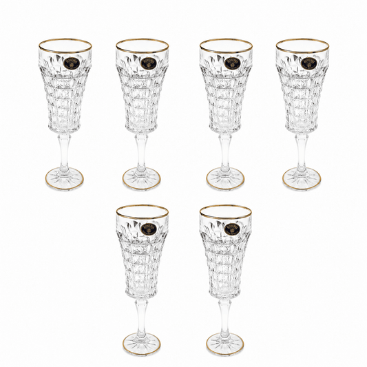 Bohemia Crystal - Diamond Flute Glass Set 6 Pieces Gold - 120ml
