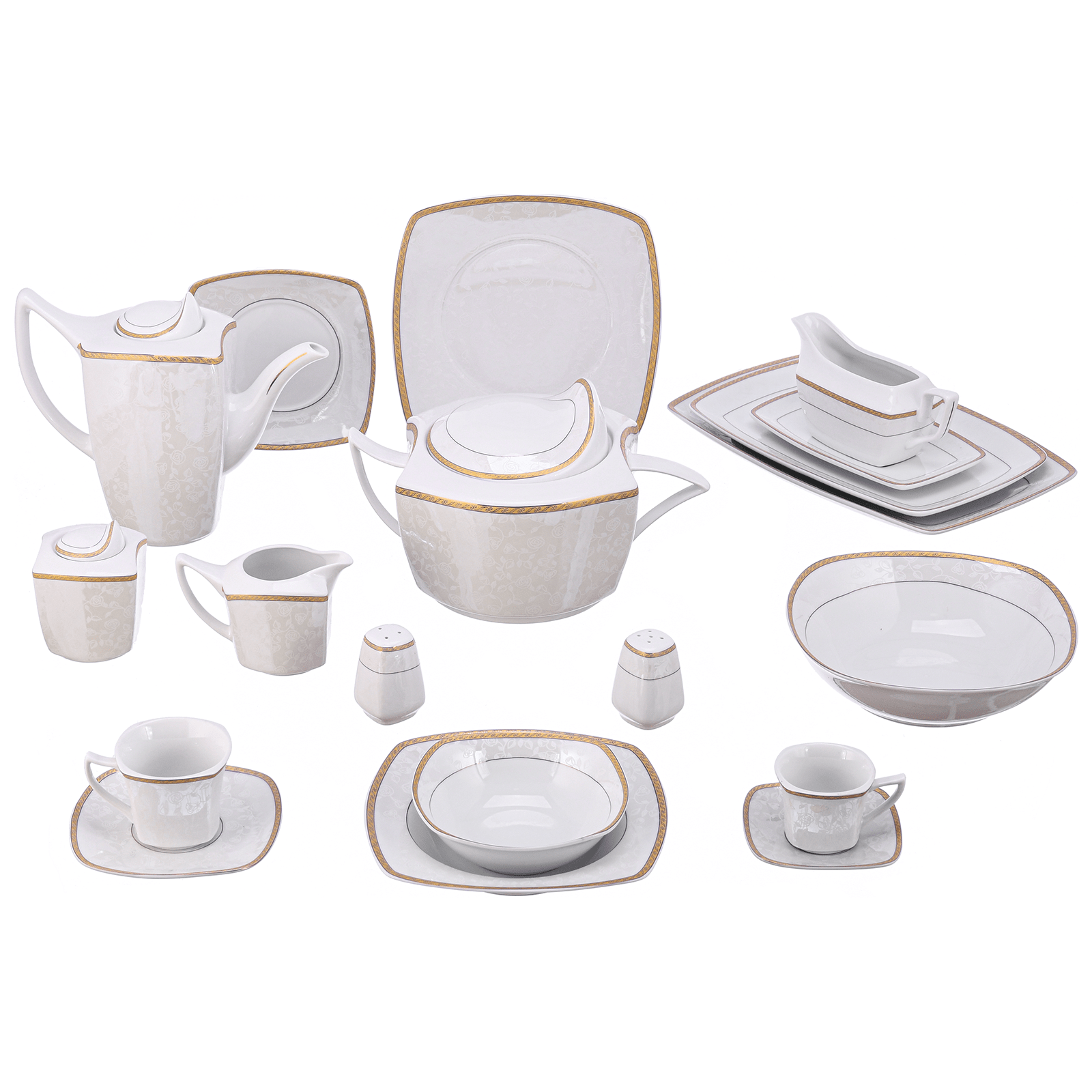 Square Shaped Dinner Set 62 Pieces - Gold - Porcelain