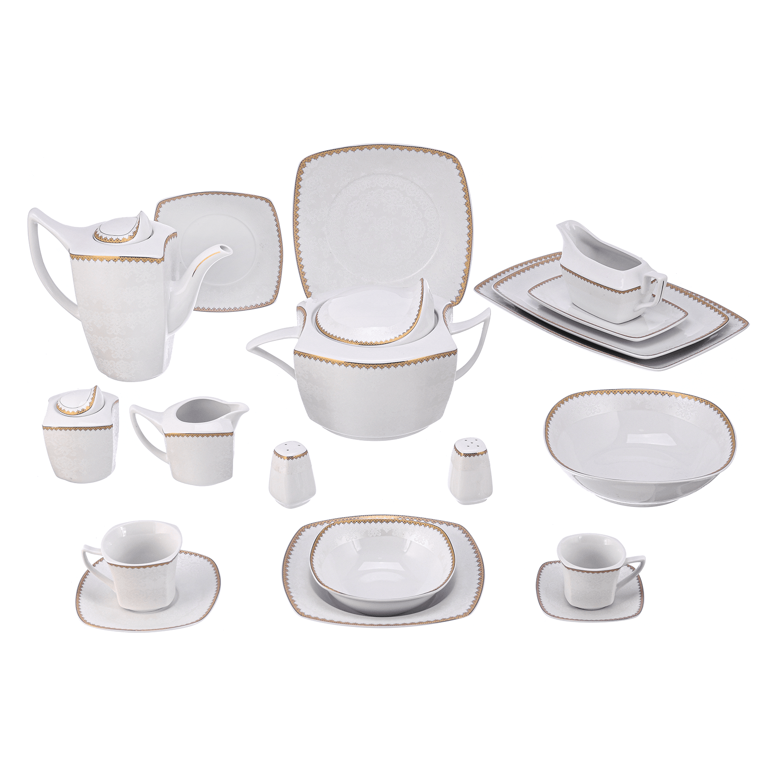 Square Shaped Dinner Set 62 Pieces - Gold - Porcelain