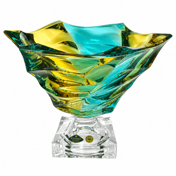 Bohemia Crystal - Footed Modern Bowl - 29x20 cm - Yellow & Green