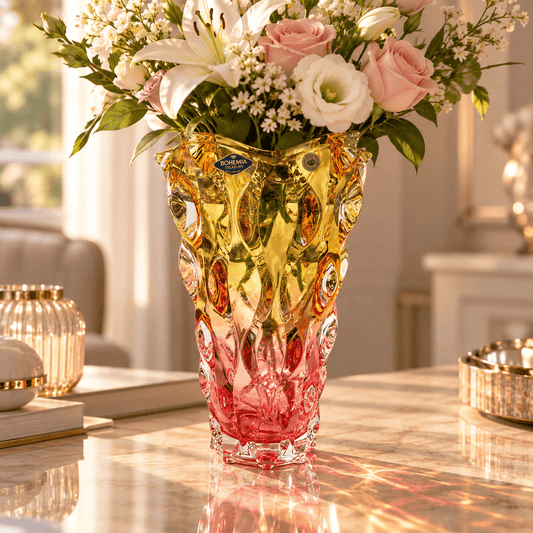 Bohemia Crystal - Vase - 16x28 cm - yellow & Pink