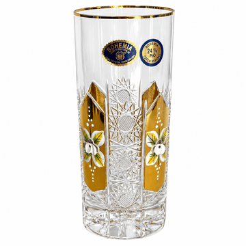 Bohemia Crystal - Highball Glass Set 6 Pcs - 370 ml - Gold & Floral Design