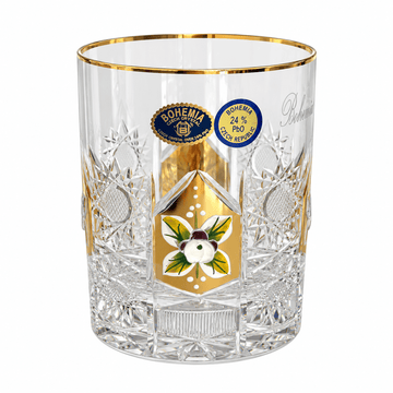 Bohemia Crystal - Tumbler Glass Set 6 Pcs - 230 ml - Gold & Floral Design