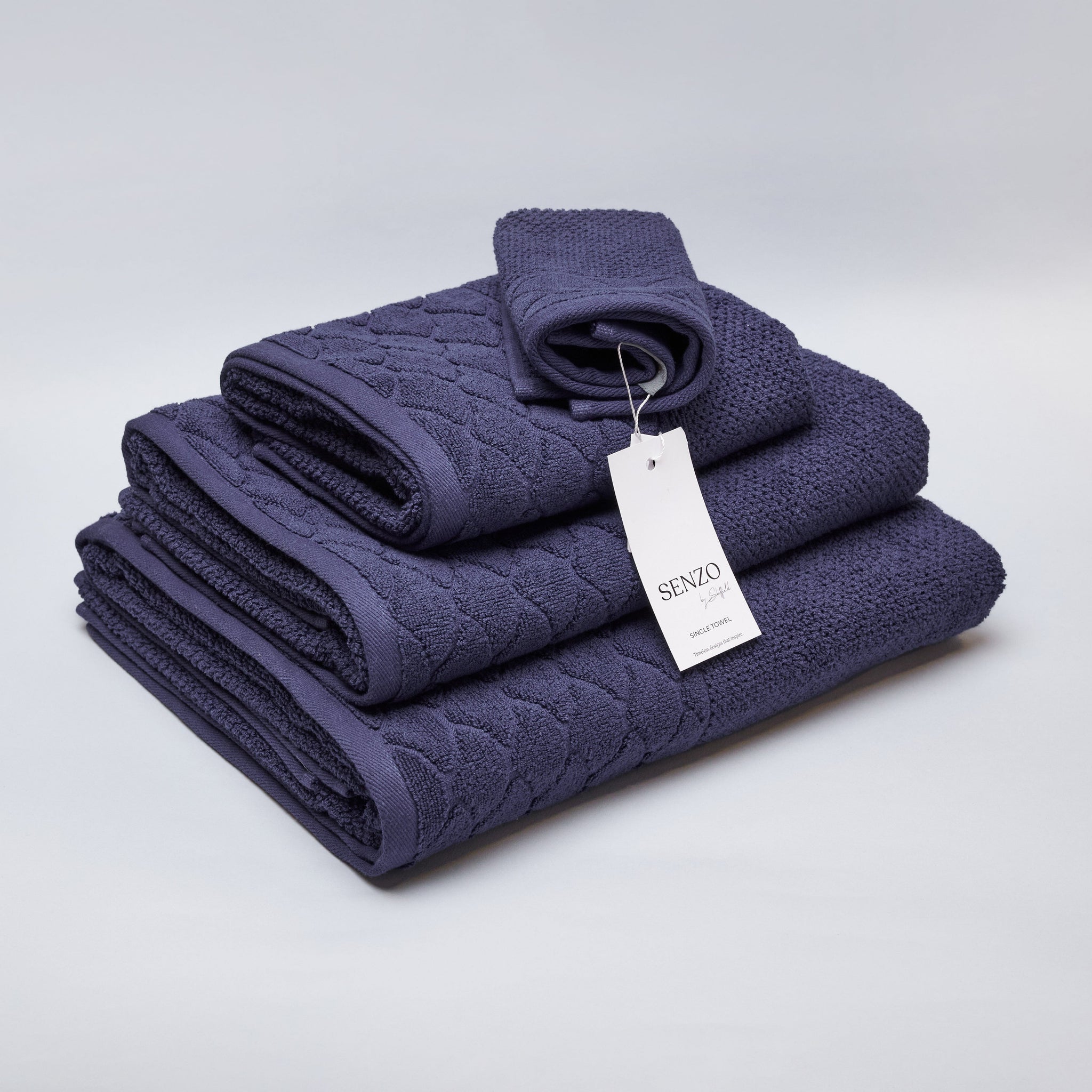 Senzo - Bath Towel Set 4 Pieces - Dark Blue - 100% Egyption Cotton