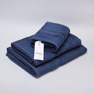 Senzo - Bath Towel Set 3 Pieces - Dark Blue - 100% Egyptian Cotton