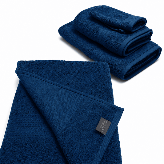 Senzo - Classic Towel Set 4 Pieces - Navy Blue - 100% Egyptian Cotton