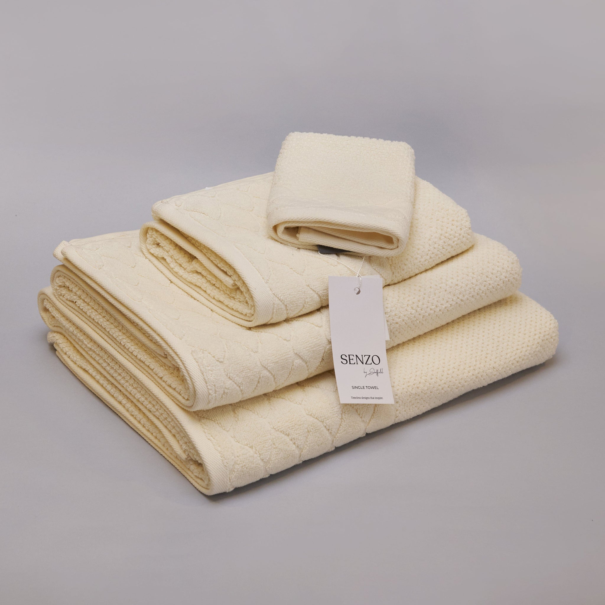 Senzo - Bath Towel Set 4 Pieces - Off White - 100% Egyptian Cotton