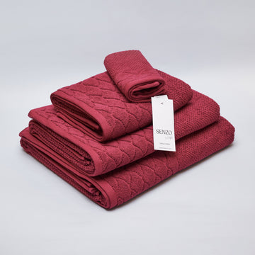 Senzo - Bath Towel Set 4 Pieces - Burgundy - 100% Egyptian Cotton