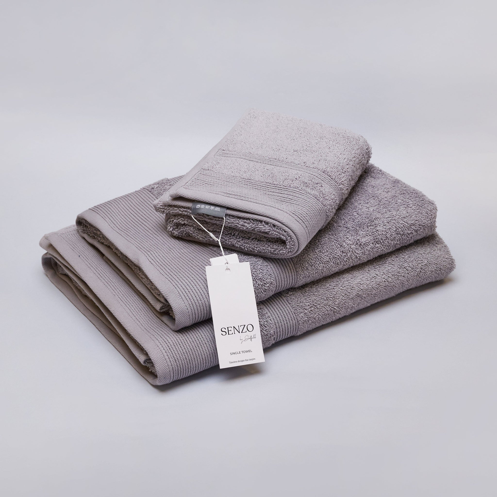 Senzo - Bath Towel Set 3 Pieces - Gray - 100% Egyptian Cotton