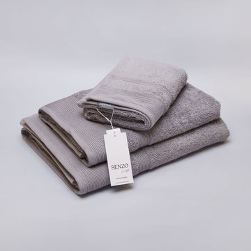 Senzo - Bath Towel Set 3 Pieces - Gray - 100% Egyptian Cotton