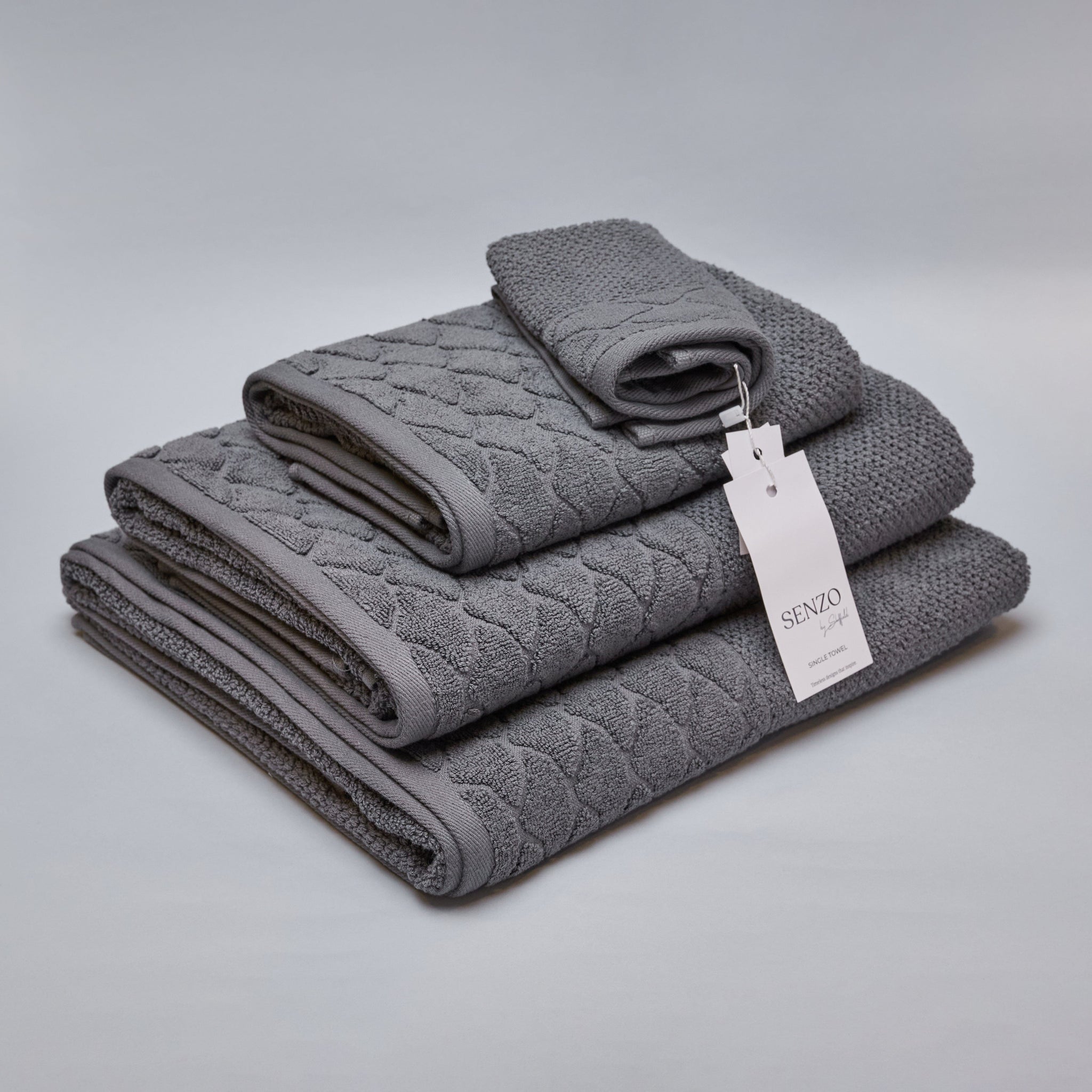 Senzo - Bath Towel Set 4 Pieces - Dark Gray - 100% Egyptian Cotton
