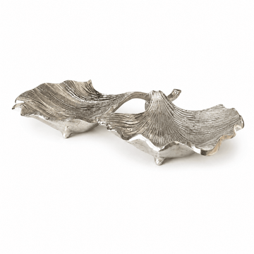 Leaf Shaped Hors D'oeuvre for Snacks & Nuts 2 Parts - Silver - Silver Plated Metal