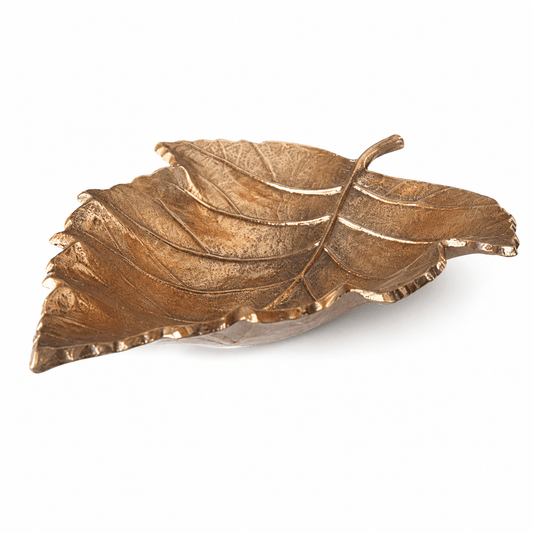 Leaf Shaped Plate for Snacks & Nuts - Bronze - Bronze Plated Metal