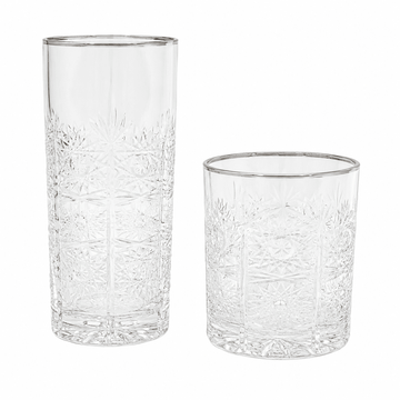 Bohemia Crystal - Highball & Tumbler Glass Set 12 Pcs - 300&280ml - Silver