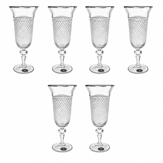Bohemia Crystal - Laura Flute Glass Set 6 Pcs 150 ml - Silver