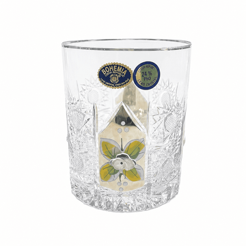 Bohemia Crystal - Tumbler Glass Set 6 Pcs - 230ml - Silver & Floral Design