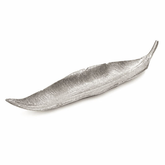 Leaf Shaped Plate For Snacks & Nuts - Silver - Silver Plated Metal