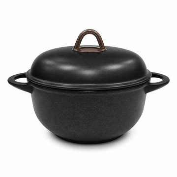 Anna Cavalli - Black Casserole with Black Pyrex Lid - 20cm - Die Cast Aluminum