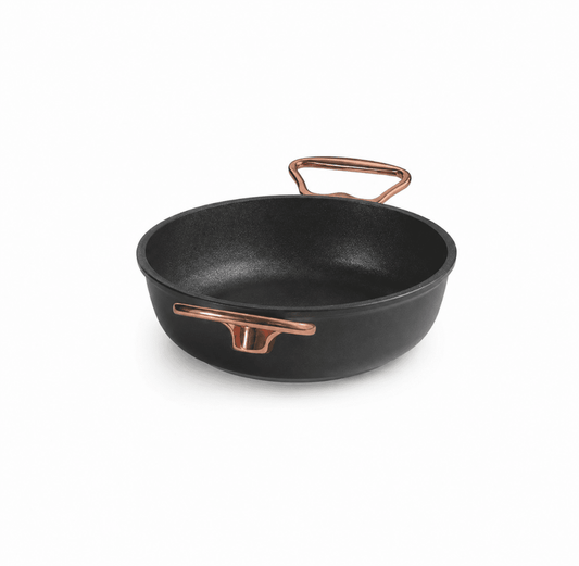 Anna Cavalli - Black Saute Pan with 2 Copper Handles - 20cm - Die Cast Aluminum