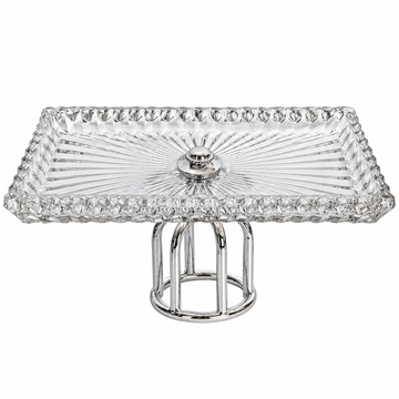 Round Fruit Footed Plate with Metal Base - 28x15 cm - Silver