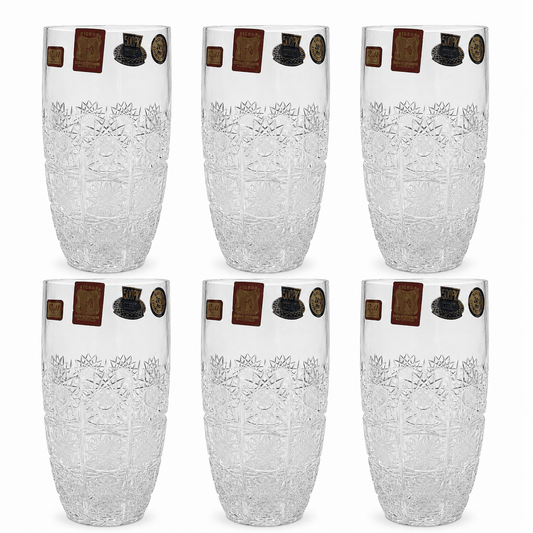 Bohemia Crystal - Hand Cut Highball Glass Set 6 Pieces - 350 ml - Clear