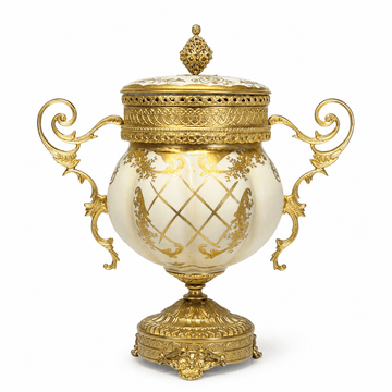 Caroline - Footed Box with Lid Imperial - 35x32 cm - Beige & Gold