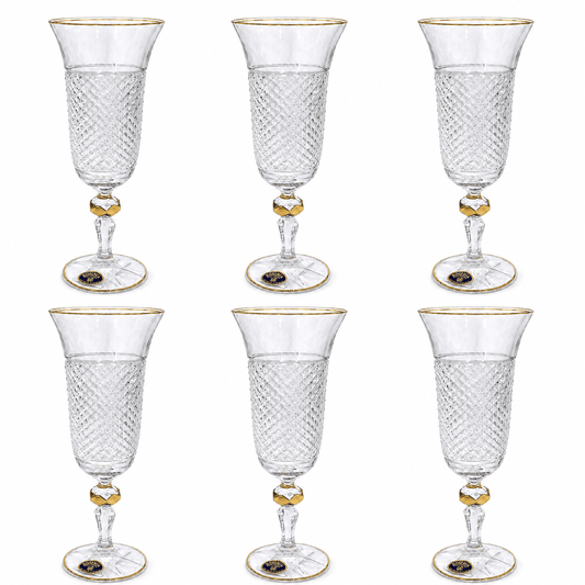 Bohemia Crystal - Flute Glass Set 6 Pcs - 150 ml - Gold