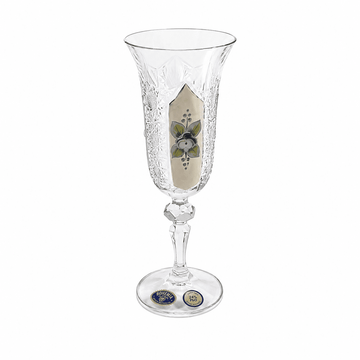 Bohemia Crystal - Flute Glass Set 6 Pcs -180ml - Silver & Floral Design