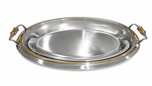 Elegant Gioel - Magic Diagonal Oval Serving Dish with Cover - 31x50 cm - Gold