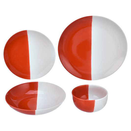 Senzo - Daily Use Dinner Set 24 Pieces - Red & White - Porcelain