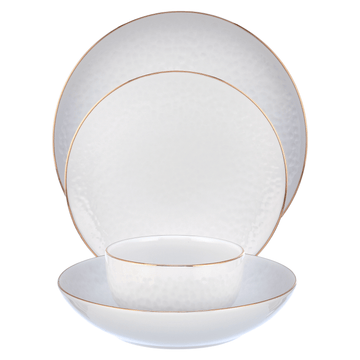 Senzo - Hammered Daily use Dinner Set 24 Pieces - Gold - Porcelain