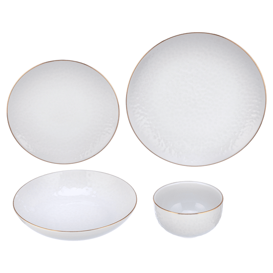 Senzo - Hammered Daily use Dinner Set 24 Pieces - Gold - Porcelain