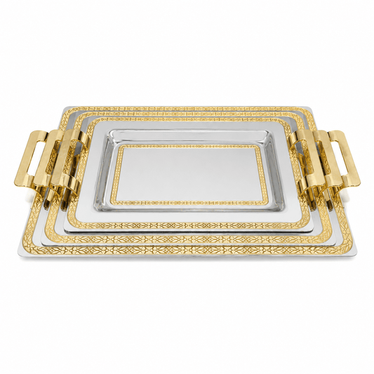 Elegant Gioel - Tray Set 3 Pcs - Stainless Steel - Gold
