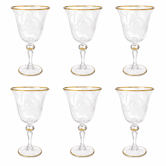 Bohemia Crystal - Goblet Glass Set 6 Pcs - 220 ml - Gold