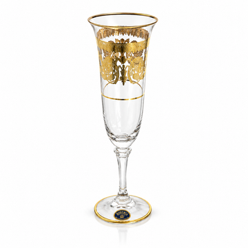 Bohemia Crystal - Flute Glass Set 6 Pcs- 150 ml - Gold