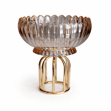 Round Fruit Footed Plate With Metal Base - Gold - 26x22cm