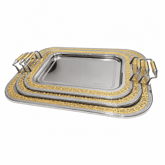 Elegant Gioel - Leira Tray Set 3 Pcs - Gold - Stainless Steel 18/10