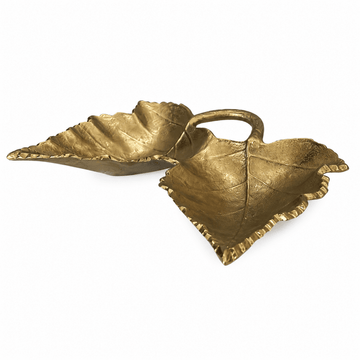 Leaf Shaped Hors D'oeuvre for Snacks & Nuts 2 Parts - Gold - Gold Plated Metal