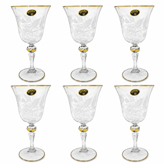 Bohemia Crystal - Goblet Glass Set 6 Pcs - 170 ml - Gold
