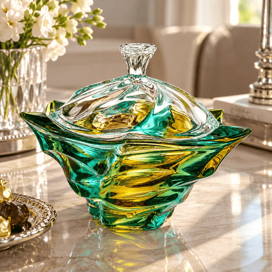 Bohemia Crystal - Modern Box with Cover- 19x17 cm - Yellow & Green