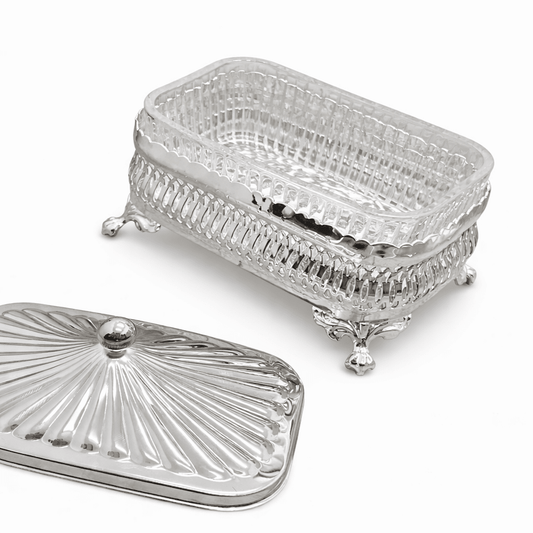 Queen Anne - Rectangular Butter Bowl With Lid - Silver - 12x8cm