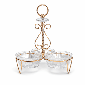 Glass Nuts Stand With 3 Bowls - Gold