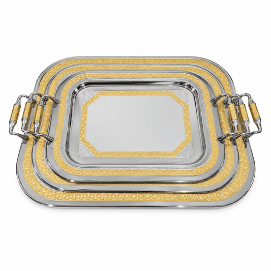 Elegant Gioel - Tray Set 3 Pcs - Stainless Steel - Gold