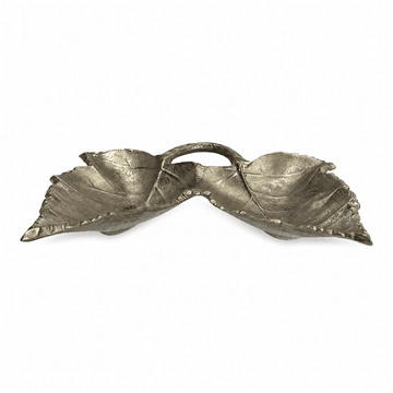 Leaf Shaped Hors D'oeuvre for Snacks & Nuts 2 Parts - Silver - Silver Plated Metal